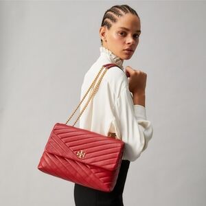 Tory Birch Kira Chevron Leather Shoulder Bag - Red